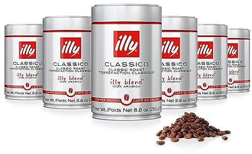 illy Whole Bean Coffee, Classico Medium Roast, 100% Arabica, Premium Italian Coffee, Ideal for Espresso, Drip, Moka and French Press Brewing, 8.8oz, 6 Pack