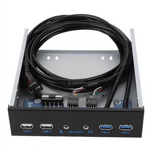 USB 3.0 Front Panel,ASHATA Frontplatte Front Panel 5.25 Zoll Multifunktion USB3.0+USB2.0 Hub,Super Speed 4,8 Gbit/s Frontplatte USB Hub mit HD Audio/Mikrofon Eingang Schwarz