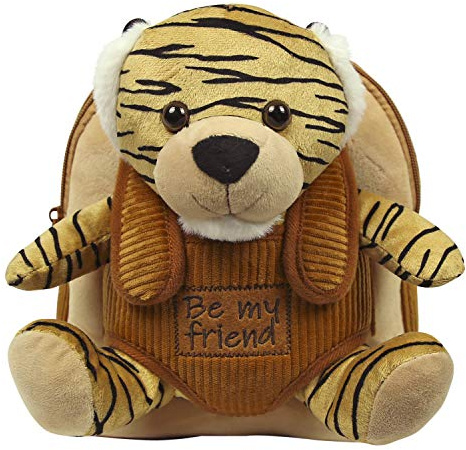 PERLETTI Kuscheltier Rucksack für Kinder mit Plüschtier - Pluschspielzeug Weich Flauschig und Kindergarten Schultasche mit Tasche für Plüsch Tier - 3 4 5 Jahren Baby Kindertasche 27x21x9 cm