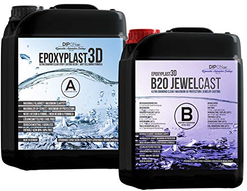45 KG Epoxidharz EpoxyPlast 3D B20 JewelCast Ultra Diamantklar für Resin Art mit Exzellentem UV-Schutz I Gießharz Glasklar für Schmuck Formenbau Schnellhärtend für Holz