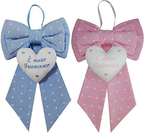 fiocco nascita coccarda nascita da personalizzare con il nome ricamato del tuo bambino/a Made in Italy (Rosa)