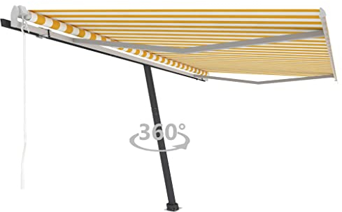 vidaXL Standmarkise Automatisch Markise Sonnenmarkise Balkonmarkise Sonnenschutz Gelenkarmmarkise Terrasse Garten 400x300cm Gelb Weiß