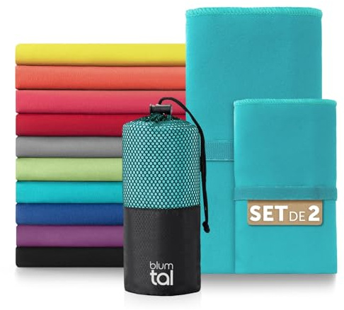 Blumtal - Asciugamano in microfibra – Set di 2 – Asciugamano sportivo – Asciugamano da spiaggia – Asciuga Rapido, Compatto, Ultraleggero e Super Assorbente – Verde chiaro – 180 x 90 cm / 80 x 40 cm
