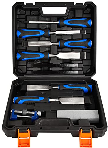 10 Pieces Wood Carving Chisel Set with Honing Guide, Sharpening Stone, Carpenter Pencil & Storage Case, Wood Chisel Set for Beginners & Professions, DIY Carving Sculpture Wax Carving