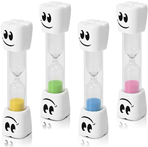 TeacherFav 2 Minute Toothbrush Sand Timer for Kids -Set of 4 Small Blue, Pink, Yellow and Green Smiley HourGlass