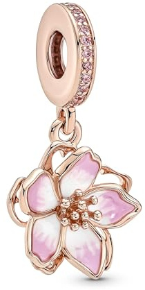 PANDORA Kirschblüten-Anhänger aus rosévergoldeter Metalllegierung mit Zirkoniasteinen verziert, Kompatibel Moments, 780667C01