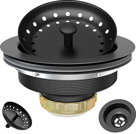 EXAKEY Siphon d'évier de Cuisine Noir Mat de 8,9 cm avec Panier et Bouchon de vidange pour évier de Cuisine Standard en Acier Inoxydable