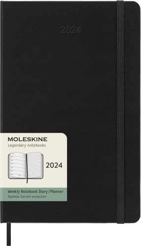 Moleskine Wochenplaner mit Platz für Notizen 12 Monate 2024, Planer 2024, Großformat 13x21, Hardcover und elastischer Verschluss, Farbe Schwarz