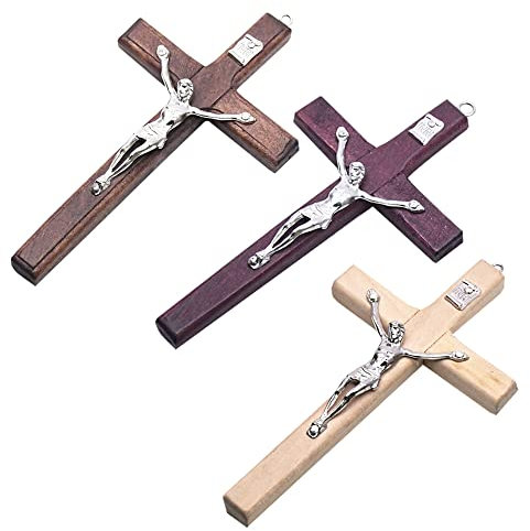 Opexicos Handgefertigtes Holzkreuz Christus Statue religiöses Gebet Hand hält Kreuz Anhänger, 2 Stück