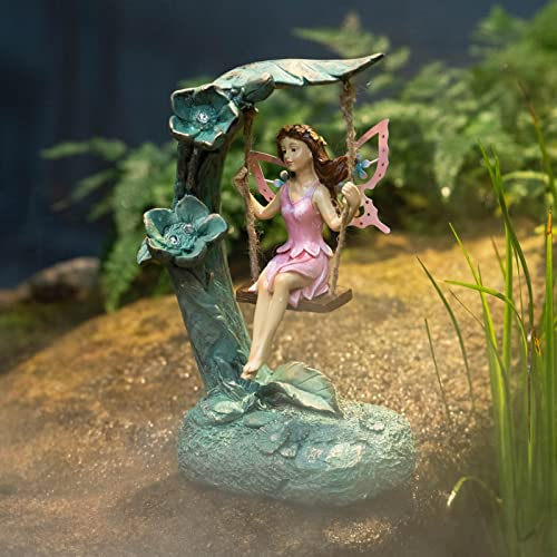 Suyorpe Garden Flower Fairy Outdoor Statue Decor Funny Swing Fairy Ornaments Figurines for Patio Lawn Yard Porch Outside Garden Gifts,9.05 Inches Tall ﻿ ﻿ ﻿