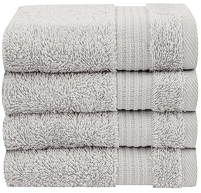 Cotton Paradise turkisk tvättlapp i 100% bomull, 4-pack för badrum, mjuka absorberande små ansiktshanddukar, tvättrasor, silvergrå