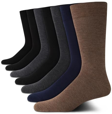 Van Heusen Mens Dress Socks - 7 Pack Soft Stretch Moisture Wicking Crew Socks for Men for Casual Business Formal Wear, Size 10-13, Brown/Grey Multi