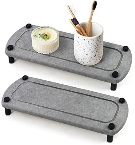 Modixun 2 Stück Spülbecken-Caddy, Badezimmer Instant Dry Sink Organizer, Kieselgur schnell trocknend Stein Waschbecken Tablett, Küchenspüle Organizer Seife Schwamm Halter