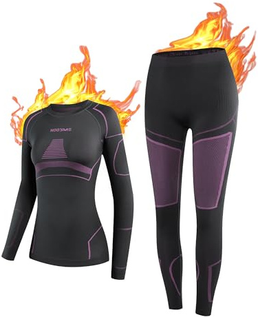 NOOYME Thermounterwäsche Damen Atmungsaktiv Thermowäsche Set Funktionswäsche Anti-bakteriell und Flexibel Skiunterwäsche Warme Unterwäsche für zu Hause und Sport im Herbst Winter