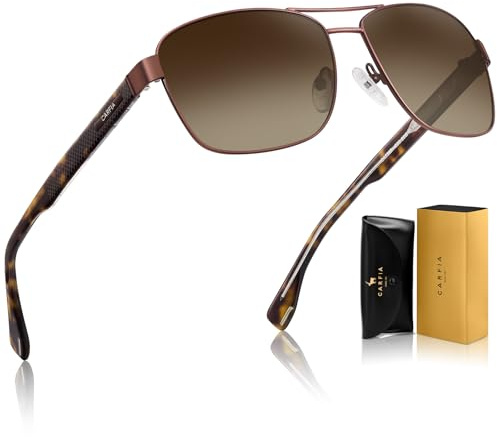 CARFIA Mens Polarised Sunglasses Rectangular Pilot Glasses CA5397 | UV Protection, Driving Cycling Fishing