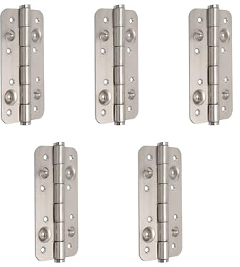Emuca - Lote de 5 bisagras de seguridad para puertas, 150x80mm, Bisagras antipalanca con cantos redondos, sin remate, acero, níquel satinado