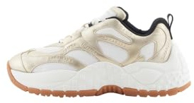 Armani Exchange Donna Vedder, Chunky Sole, Dettagli Laminati, Tuta con Logo Sneaker, Pale Gold off White, 38 EU