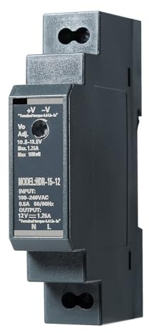DEWIN Fuente de Alimentación para Carril DIN DC 12V 1.25A 15W - Transformador 220v a 12v para Sistemas de Control de Automatización Industrial HDR-15-12