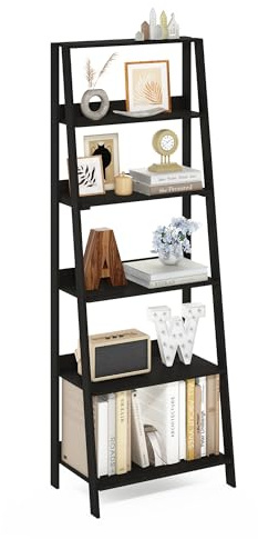 Furinno Ladder Bookcase Display Shelf, 6-Tier, Espresso