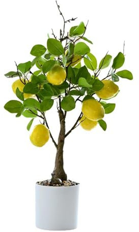 ZHDOKa Plantas Artificiales en Maceta, 17.7 Pulgadas, árbol Falso de Limón/naranja, Bonsái de Espuma Sintética, Granada, árbol de Cítricos con Maceta Blanca, Planta de Hoja(Limón artificial)