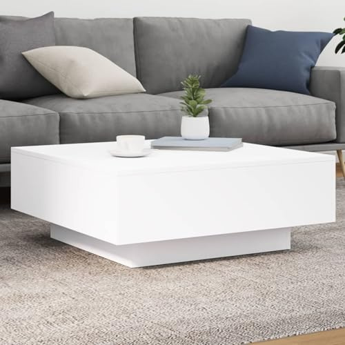 Gecheer Couchtisch Kaffeetisch Teetisch Beistelltisch Wohnzimmertisch Sofatisch Wohnzimmermöbel mit LED-Leuchten Weiß 80x80x31 cm