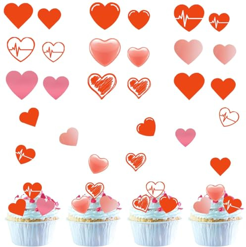 Dimoxii Tortendeko Herzform, 80 Stück Herz Deko für Torte und Kuchen aus Reispapier, Esspapier Caketopper, Cupcake Toppers, Muffin Deko, Hochzeit und Geburtstag Tortendeko