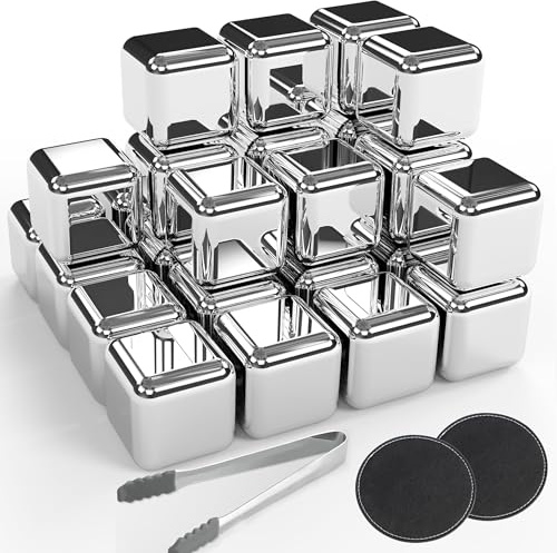 36 Pcs Stainless Steel Metal Ice Cubes Reusable - Whiskey Stones Ice Cube for Drinks, High Cooling Technology, for Whiskey and Beverage, Fathers Day Dad Christmas Gifts for Men Husband (36)