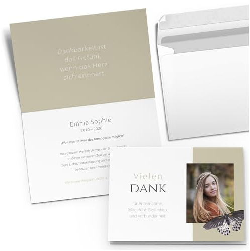 Einladungskarten Manufaktur Hamburg 10 personalisierte Trauer Danksagungen Dankeskarten mit eigenem Text und Foto | Individuell anpassbare Trauerkarten mit Briefumschlägen | Karten Design 02