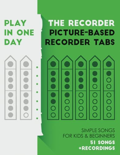 Play the recorder in one day. Picture-based recorder tabs.: Simple songs for kids & beginners + recordings