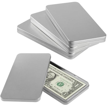 ANMOO 4Pcs Metal Cash Box Paper Money Box For Cash Coin Rectangle Single Row Currency Tray 17cm Money Organiser With Lid, Money Or Bead Storage Box Cash Caddy (Platimun)