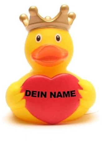 DUCKSHOP Badeenten - personalisierbar (Ente König mit Gruß-Herz)