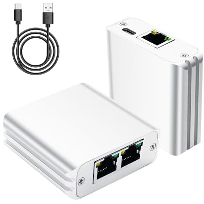 GINTOOYUN Silvery RJ45 Ethernet Splitter 1 à 2 Out 1000Mbps commutateur Gigabit Haute Vitesse réseau Splitter Internet Splitter avec câble d'alimentation USB pour cat5 /5e/6/7/8 câbles(Silvery)