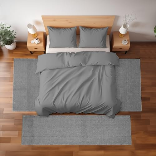 HomebyHome Bettumrandung Schlafzimmer 3 teilig Teppich Grau - Waschbarer Bettumrandung Teppich Läufer Set Extra Flauschig Bettvorleger Schlafzimmer Bettset:2 St. 80x150 cm | 1 St. 80x250 cm