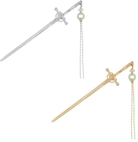 KOQAIIZ 2 Pcs Schwert Haarnadeln, Chinesische Stil Damen Haarstab Haarstäbchen Elegant, Vintage Haargabel Einfach für Frauen Mädchen, Schöne Haarschmuck für Feste Frisur Haar Dekoratives