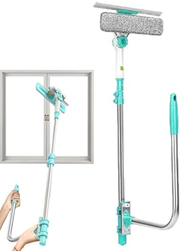 Juego de rasqueta limpiacristales en Forma de U para Ventanas Exteriores, Limpiador de Ventanas telescópico, Limpiador de Ventanas de Microfibra para Accesorios del hogar, Puertas de Cristal y
