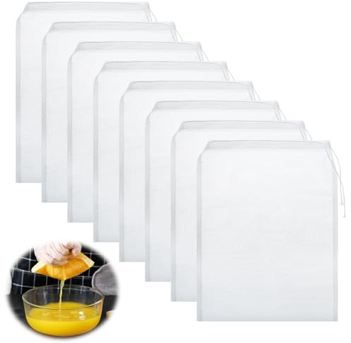 8pcs Nylon Cheesecloth Fine Mesh Filter Bags Reusable 29.5x20.5cm | Washable 100 Micron Design for Juice, Wine and Soya Milk, with Durable Weave for Repeated Kitchen Use and Easy Rinsing