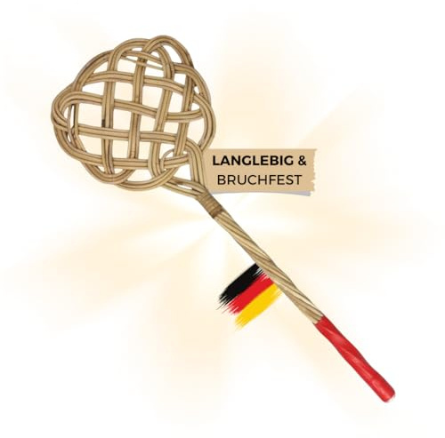 Vindal Teppichklopfer - langlebig, handgefertigt - Ausklopfer, Polsterklopfer - mit Handschutz- aus 3-fädigem Natur-Rattan - ideal für Teppiche, Fußmatten, Sitzbezüge