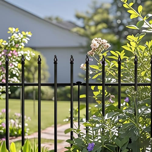 Thealyn Metal Garden Fence Decorative 71cm High x 56cm Wide (5 Panels, Total Length 2.75m) No Dig Border Dog Fence Landscape Fencing for Flower Bed, Yard, Animal Barrier, Black