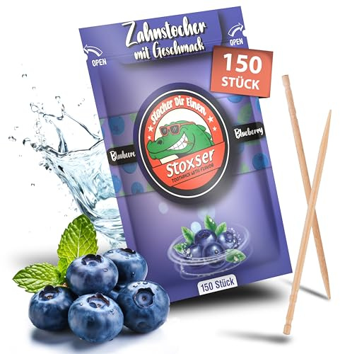Stoxser 150 x Zahnstocher mit Geschmack Blaubeere die Geschmacksrevolution Zahnstocher Geschmack Kein Kaugummi Unterstützend zu Zahnpasta Zahnsteinentferner Zahnseide Zuckerfrei