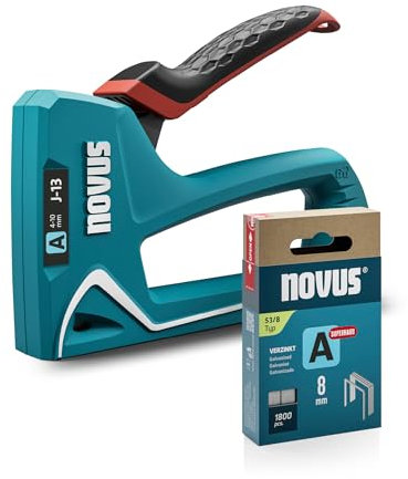 NOVUS TOOLS Handtacker J-13 Set mit 1800 Klammern │ Stoff-Tacker für Holz mit Softgrip-Hebel, Unterlademechanik, Griffverriegelung │ Für Feindrahtklammern von 4 bis 10 mm