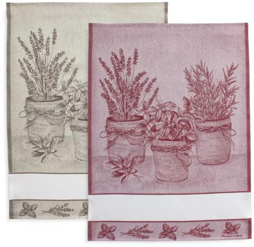 hobbymio.it Set di 2 Strofinacci da Cucina da Ricamare a Punto Croce, 2 Canovacci in Jacquard con Tela Aida, Coppia di strofinacci Puro Cotone, Made in Italy (04 ERBE B-T)