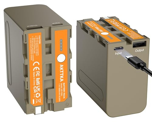 AKTTKA 2 Pack NP-F960 de Baterías Recargables 8890mAh para Sony NP-F970 NP-F550 F570 F750 F770 F930 F950 F960- Carga Rápida USB-C y Salida USB-A para Cámara, Videocámara, Luces LED, Monitores