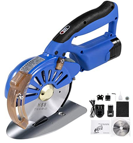 Taglierina elettrica rotativa manuale per tessuti, velocità regolabile per panno con 2 batterie da 16,8 V 2500 mAh, fibra di cotone, carta ondulata, seta, pelle, ideale per lana, moquette
