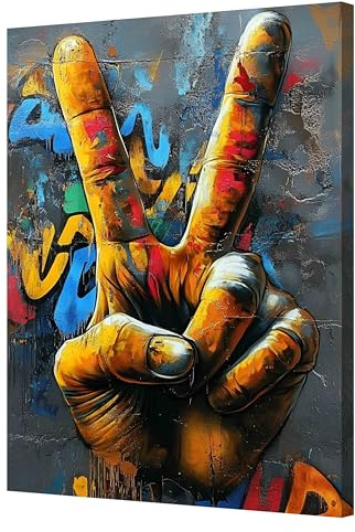 Kunstbruder© Wandbilder Banksy Gross hochkant Schlafzimmer Home Deko Wohnung Bild Wohnzimmer Bilder Leinwand Graffiti kunstdruck - Bunt gemälde (FriedenSymbol, 60x80 cm)