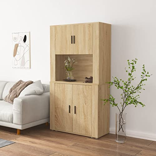 Myheimly Highboard, Sideboard mit viel Stauraum, Mehrzweckschrank Aktenschrank Wandmontage, Kommode Schrank für Wohnzimmer, Modern, Holzwerkstoff Sonoma Eiche