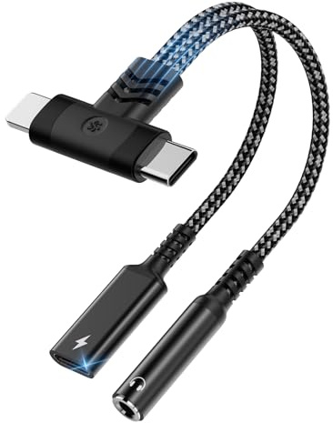 Adaptateur USB C + Lightning vers Jack 3.5mm 2 en 1 Adaptateur Casque PD60W Charge Rapide Hi-Res Adaptateur Jack AUX Câble Audio Écouteur de Charge pour i-Phone 16 15 Plus Pro Max iPad Samsung S25 S24