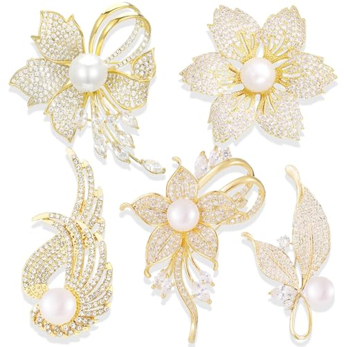 5PCS Brooches for Women, Rhinestone Brooch Pins Vintage Style Dress Pin Elegant Decorative Broches