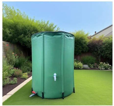 Serbatoio portatile per acqua piovana da 200 l, resistente e flessibile, per giardino, design ecologico, struttura solida, ideale per vari usi, forte portabilità, colore verde