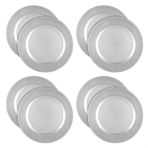 com-four® 8x Platzteller mit schimmerndem Rand, wiederverwendbare | Tischdekoration - edle Dekoteller für Hochzeit - Weihnachten - Ø 33 cm Servierplatten