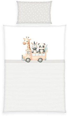 Herding babybest Kleinkinder-Bettwäsche-Set, Adventure Buddies Wendemotiv, Kopfkissenbezug 40 x 60 cm, Bettbezug 100 x 135 cm, Mit Reißverschluss und Hoteleinschlag, 100% Baumwolle/Renforcé